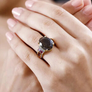 Zawadi Chocolate Sapphire and Orissa Rhodolite Garnet Ring in 18K Vermeil & 925